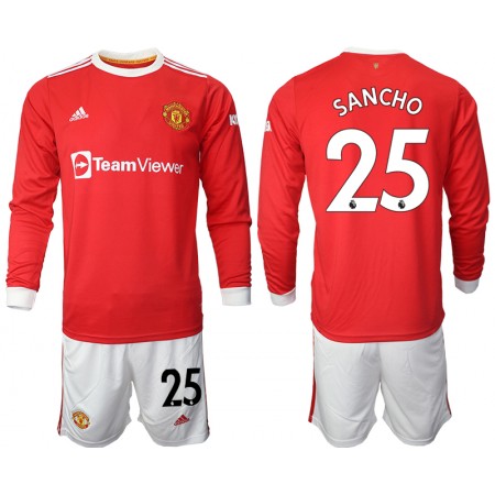 Fußballtrikots Manchester United Jadon Sancho 25 Kinder 2021-2022 Langarm Heimtrikotsatz kaufen